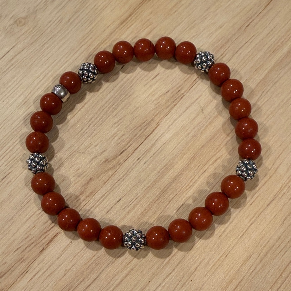 NWOT LAGOS Signature Caviar Five Station Silver Red Jasper Bead Bracelet